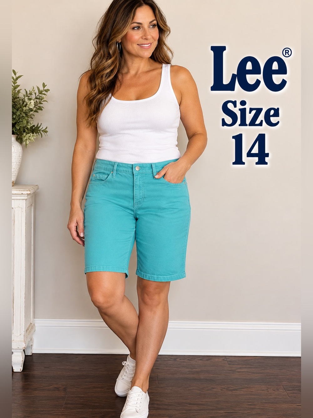 Lee Women’s Size 14 Turquoise Bermuda Stretch Denim Shorts